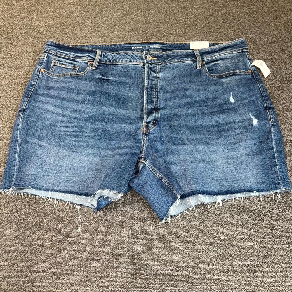 Old Navy OG Straight Denim Shorts Womens 28 Blue High Rise Frayed Hem Button Fly
